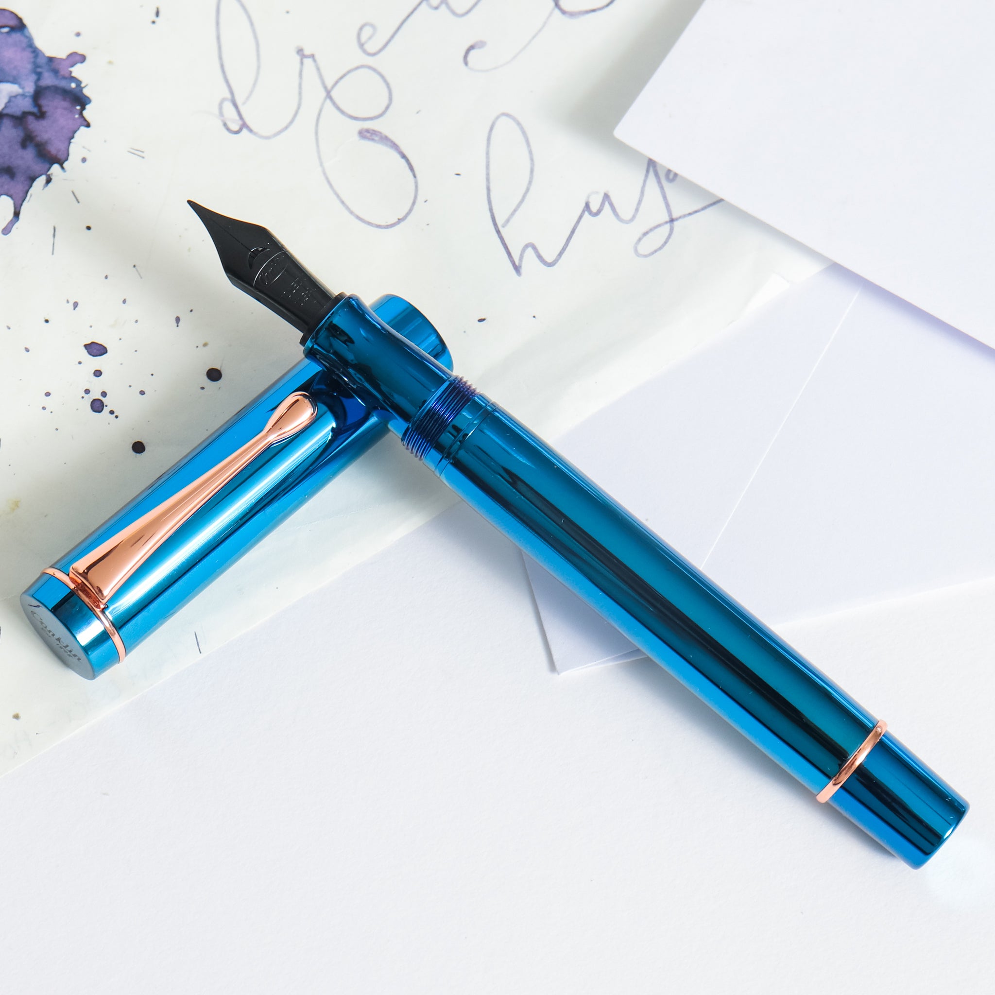 Sheaffer Brushed Chrome Plated Fountain Pen Blue and Chrome Barrel Blue Ink  Gift Box Stationery Office Pen Smooth Ink 