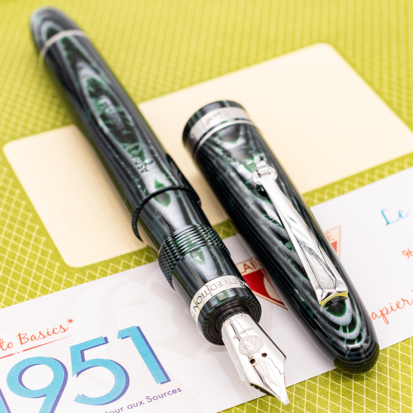 ASC Pavarotti Arco Verde Fountain Pen silver trim