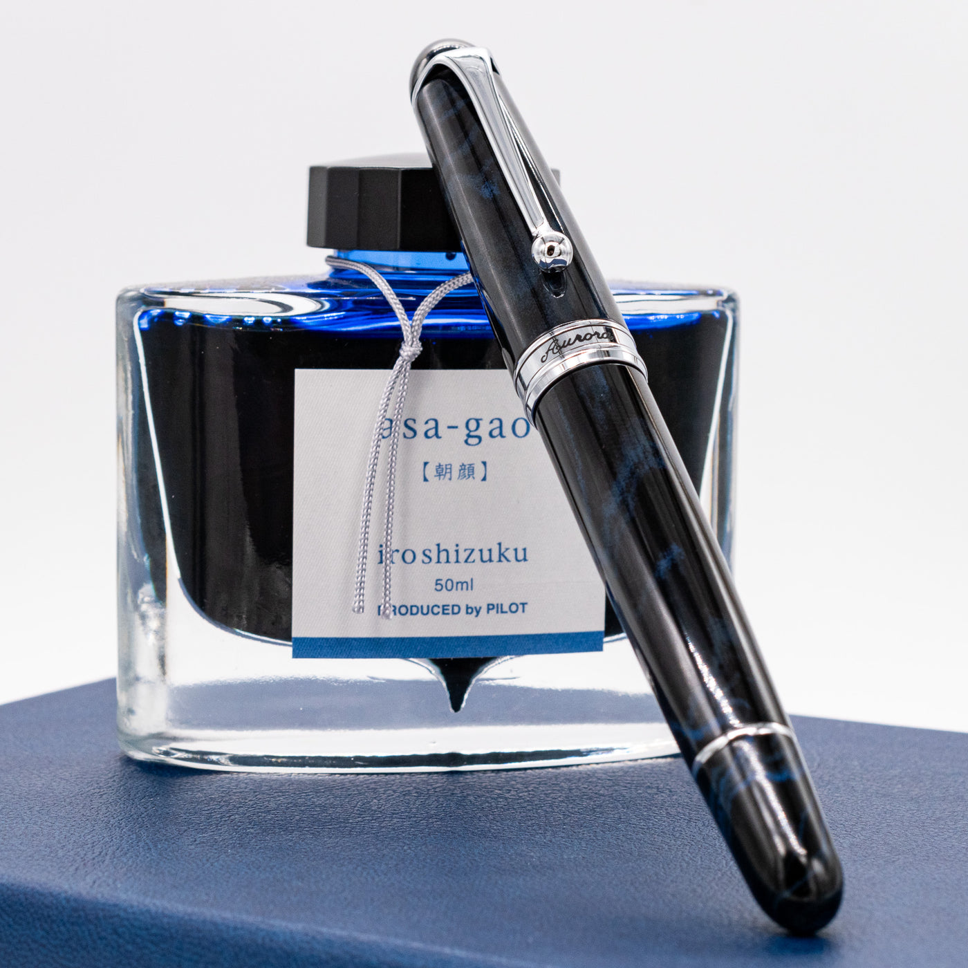 Aurora 88 Ebonite Marbled Blue Fountain Pen capped