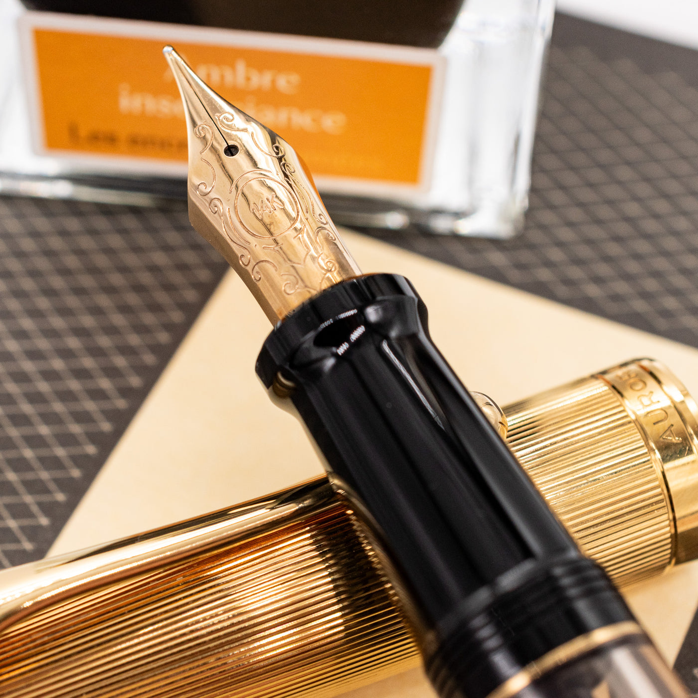 Aurora 88 Gold Pinstripe Cap Large Fountain Pen 14k gold long tine nib