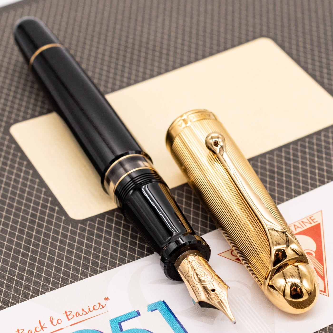 Aurora 88 Gold Pinstripe Cap Large Fountain Pen piston filled