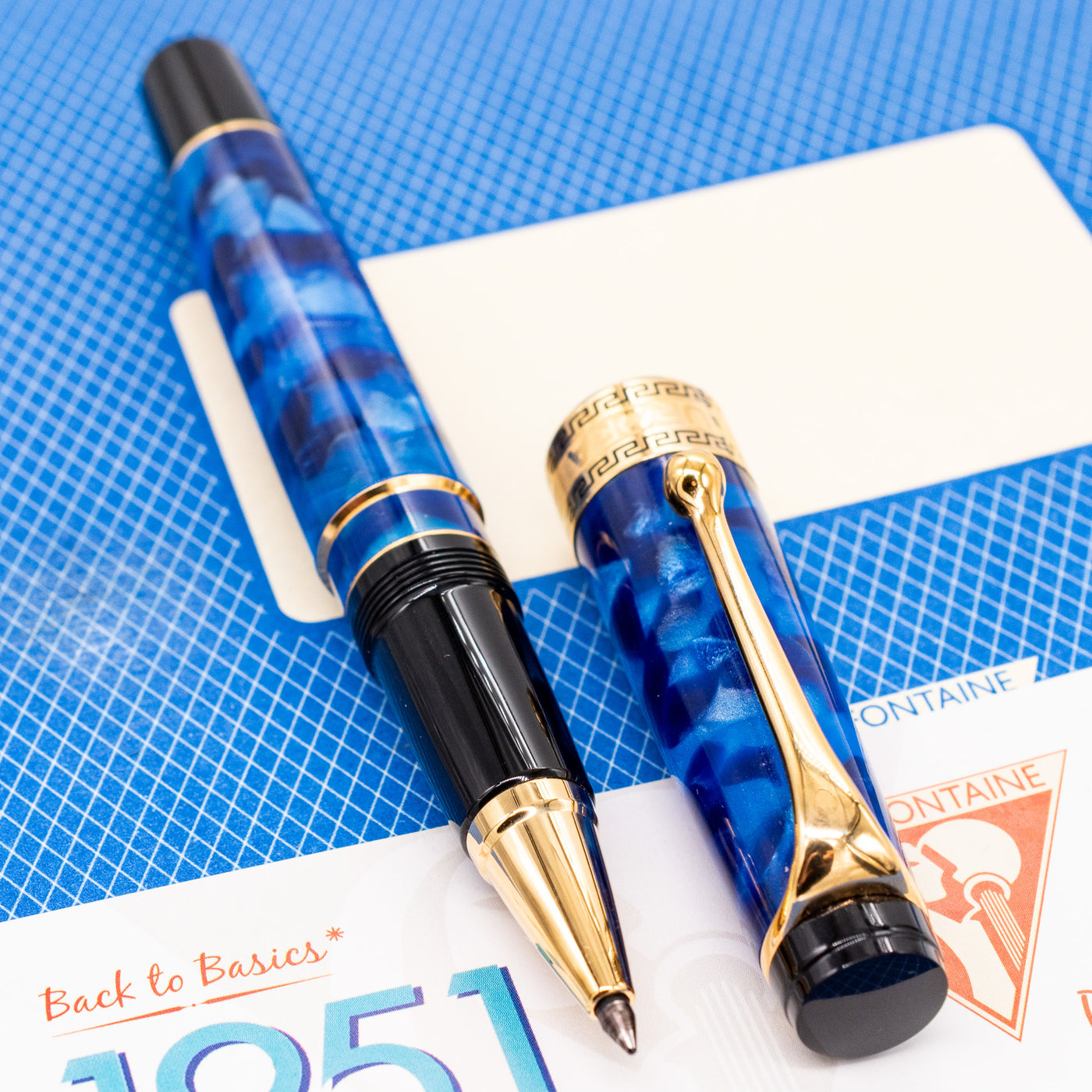 Aurora Optima Blue & Gold Rollerball Pen gold trim