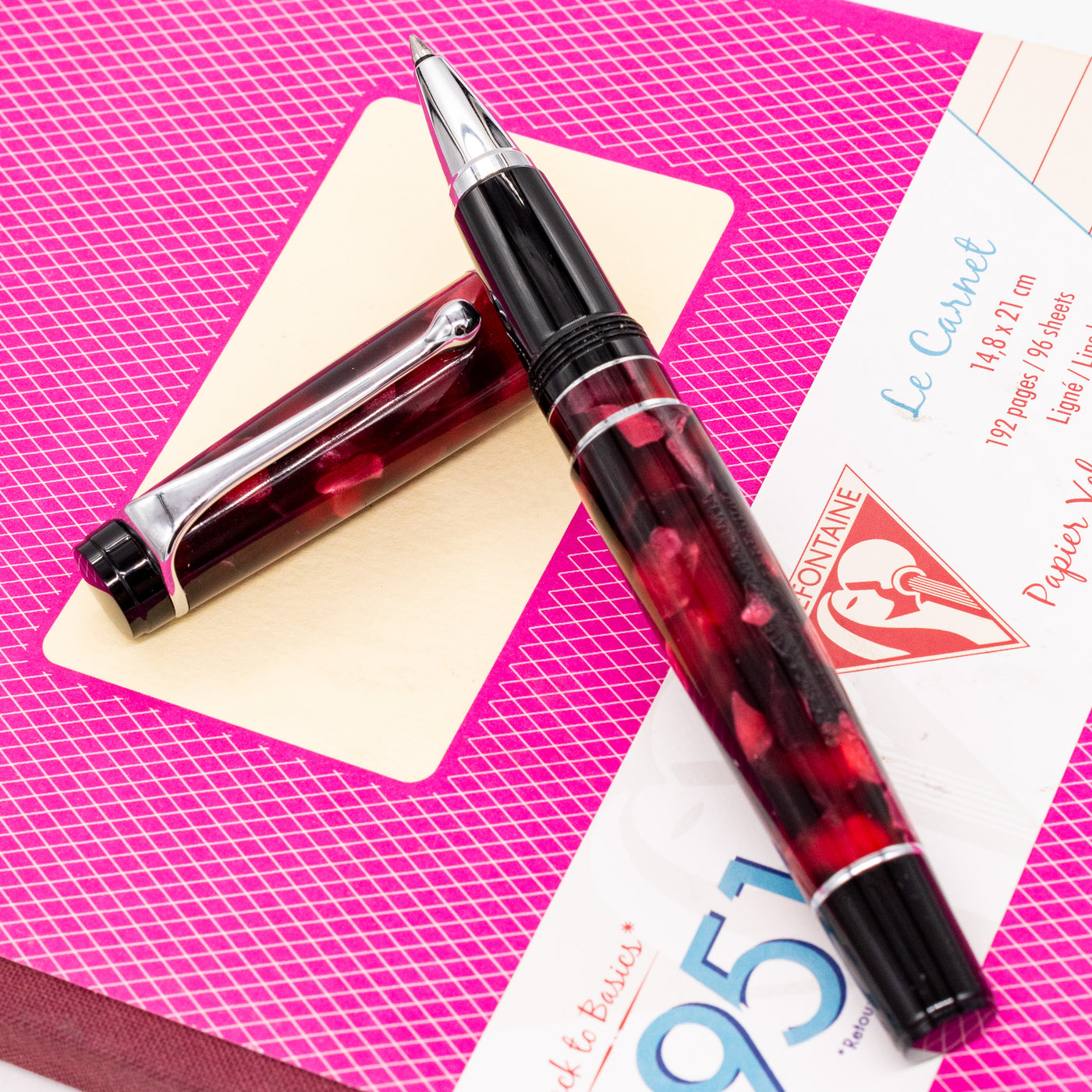 Aurora Optima Burgundy & Chrome Rollerball Pen red