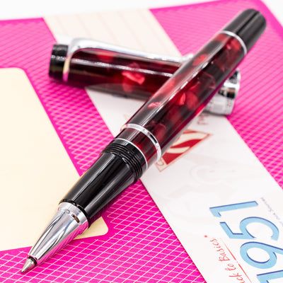 Aurora Optima Burgundy & Chrome Rollerball Pen uncapped