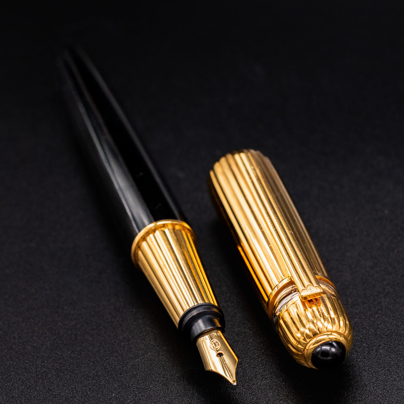 Cartier Pasha Black Lacquer & Vermeil Fountain Pen uncapped