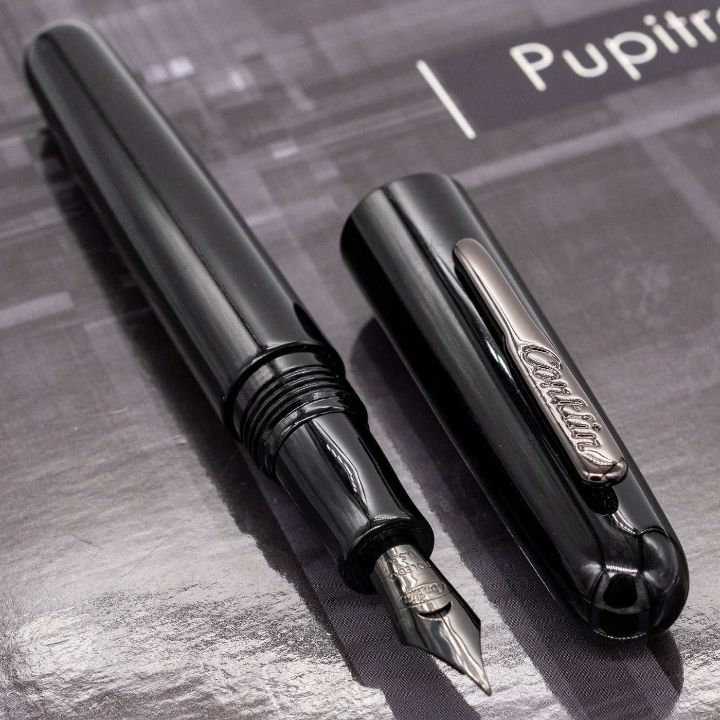 Conklin All American Raven Black Fountain Pen ruthenium trim