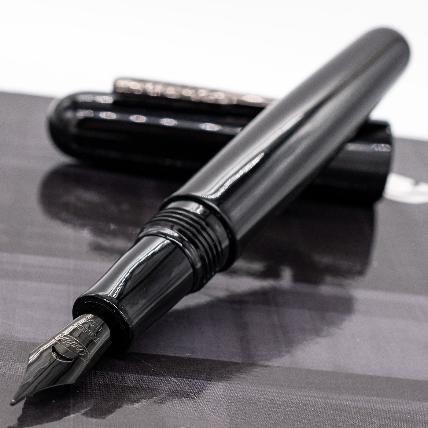 Conklin All American Raven Black Fountain Pen uncapped