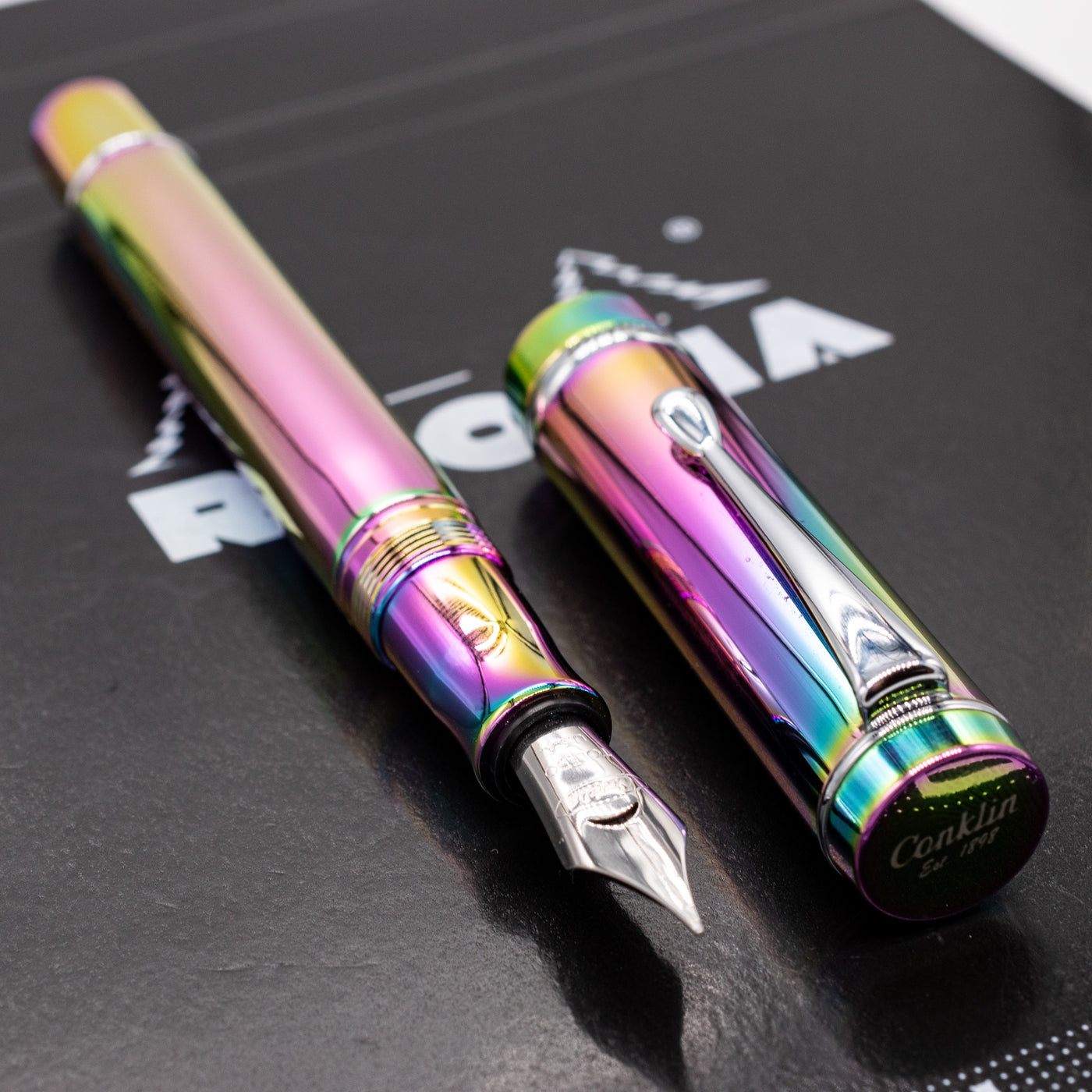 Conklin Duragraph Rainbow Fountain Pen chrome trim