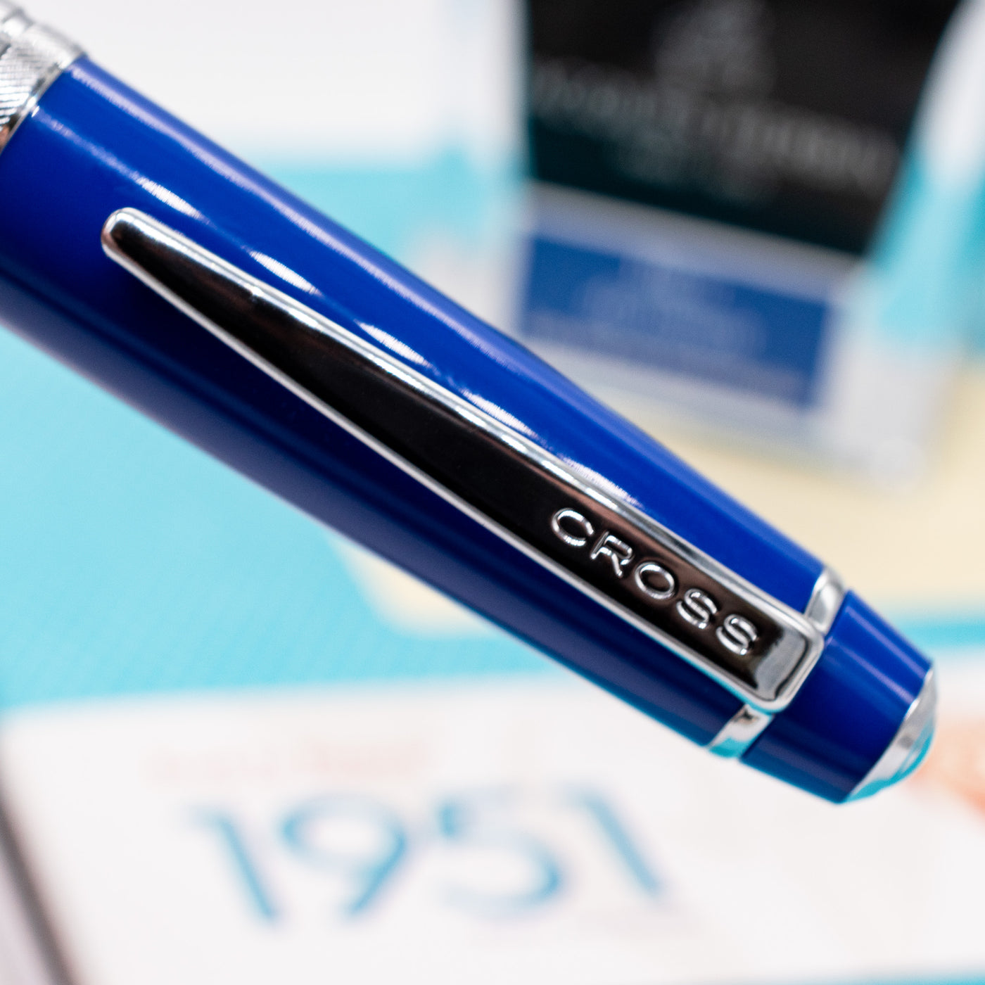 Cross Bailey Lights Fountain Pen - Blue & Chrome clip