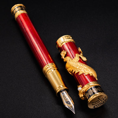 David Oscarson Black Water Dragon Fountain Pen - Ruby Red limited edition