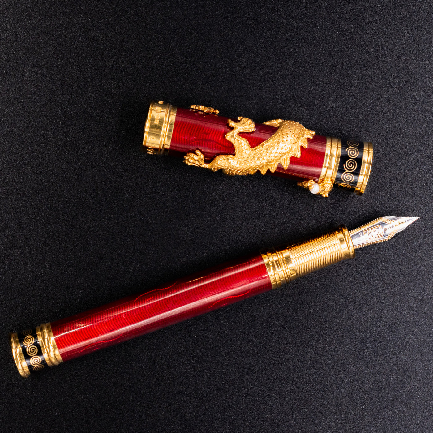 David Oscarson Black Water Dragon Fountain Pen - Ruby Red rare