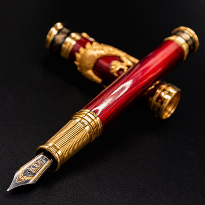 David Oscarson Black Water Dragon Fountain Pen - Ruby Red uncapped