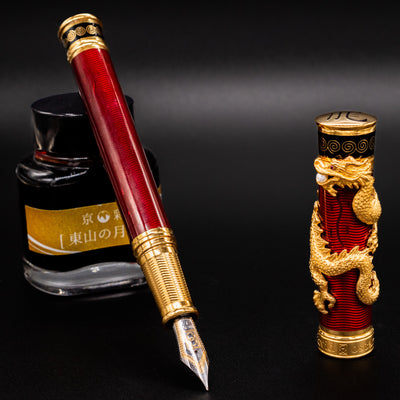 David Oscarson Black Water Dragon Fountain Pen - Ruby Red