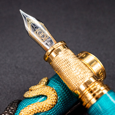 David Oscarson Black Water Snake Fountain Pen - Teal 18k gold nib