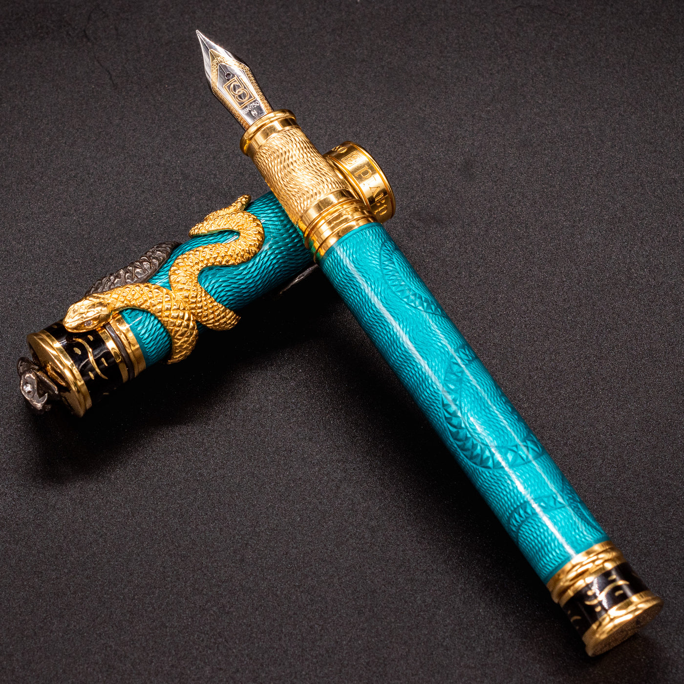 David Oscarson Black Water Snake Fountain Pen - Teal enamel