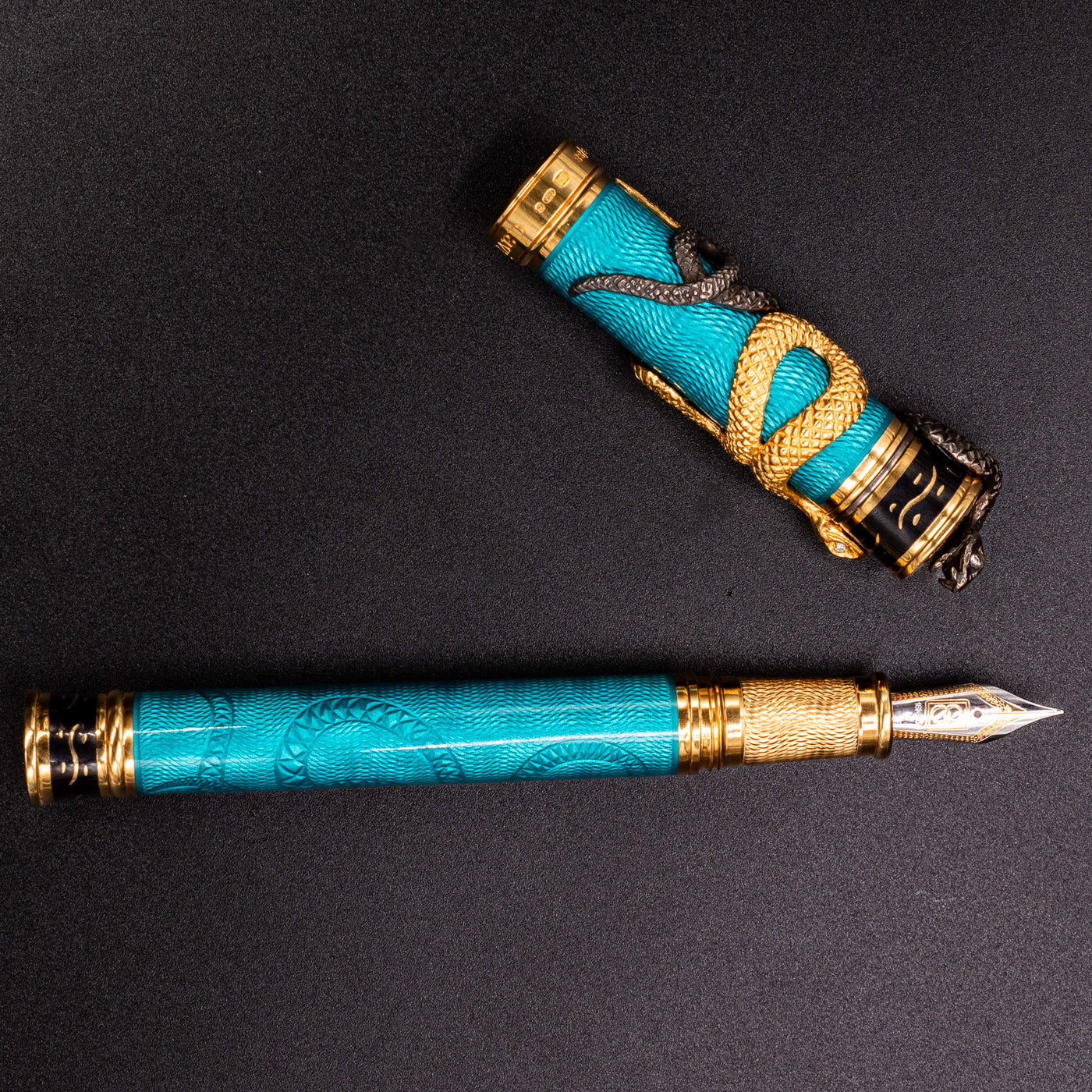 David Oscarson Black Water Snake Fountain Pen - Teal faberge