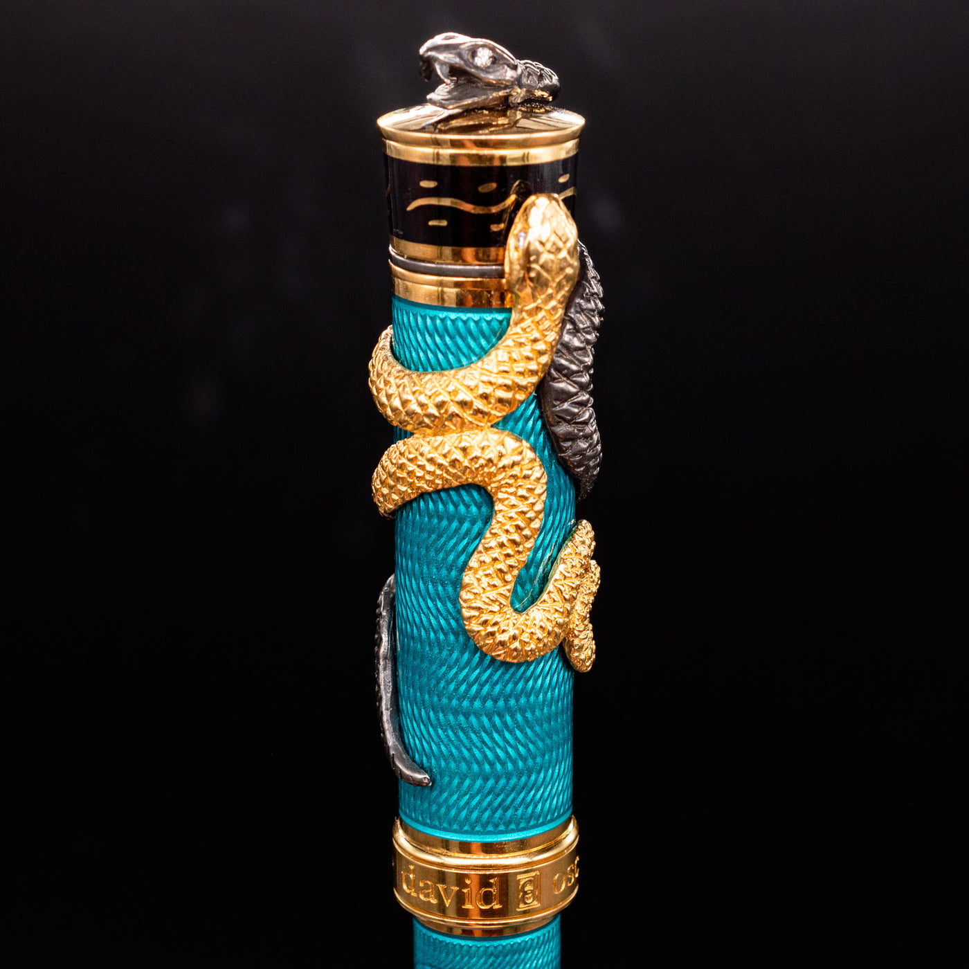 David Oscarson Black Water Snake Fountain Pen - Teal motif