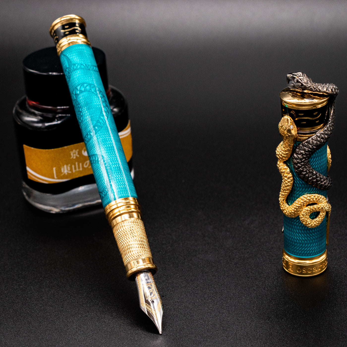 David Oscarson Black Water Snake Fountain Pen - Teal