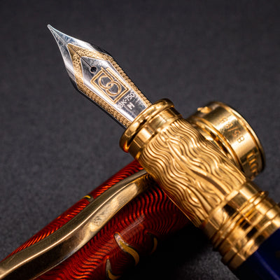 David Oscarson Celestial Fountain Pen - Blazing Saffron & Blue 18k gold nib