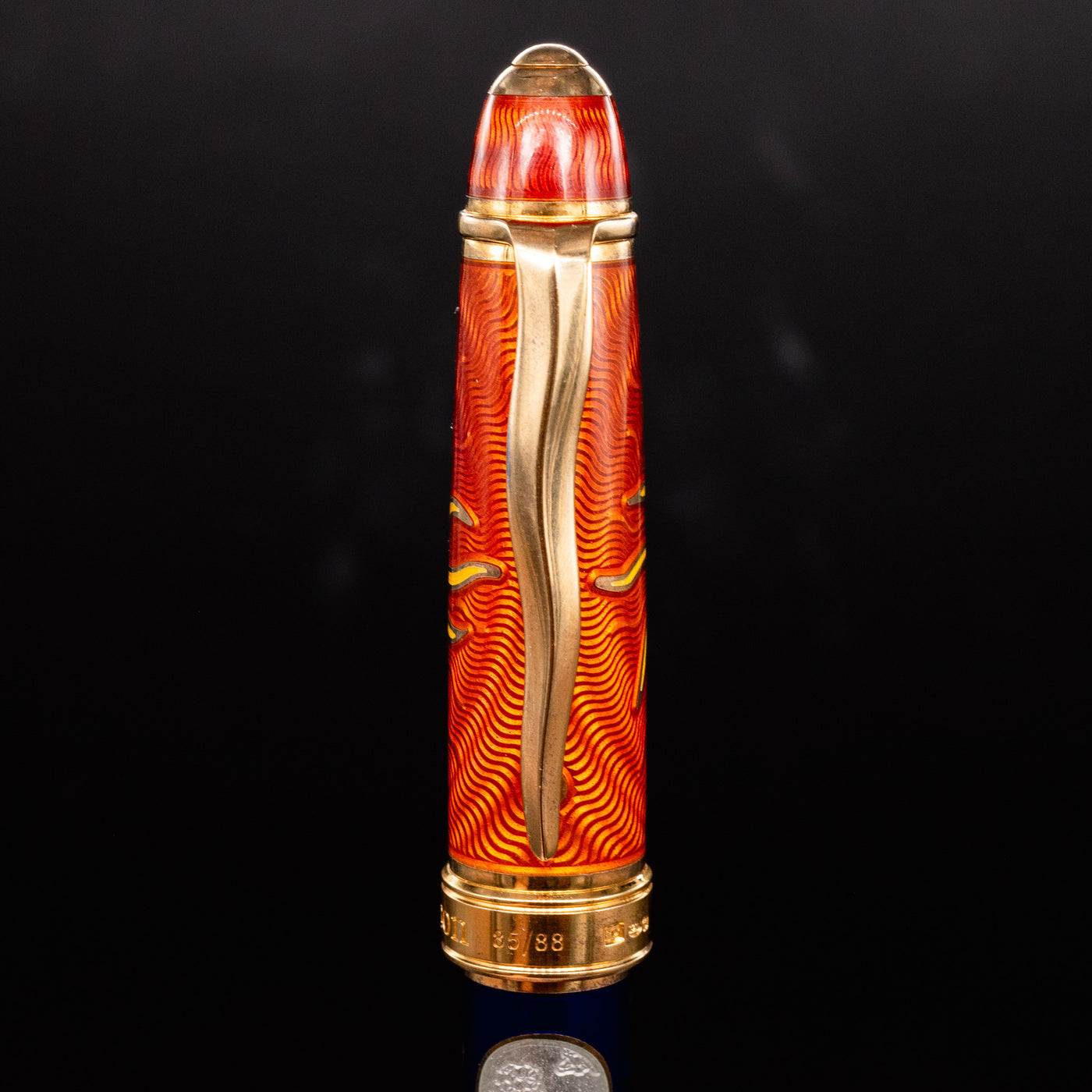 David Oscarson Celestial Fountain Pen - Blazing Saffron & Blue cap