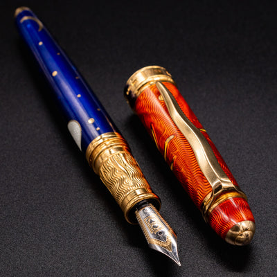 David Oscarson Celestial Fountain Pen - Blazing Saffron & Blue enamel