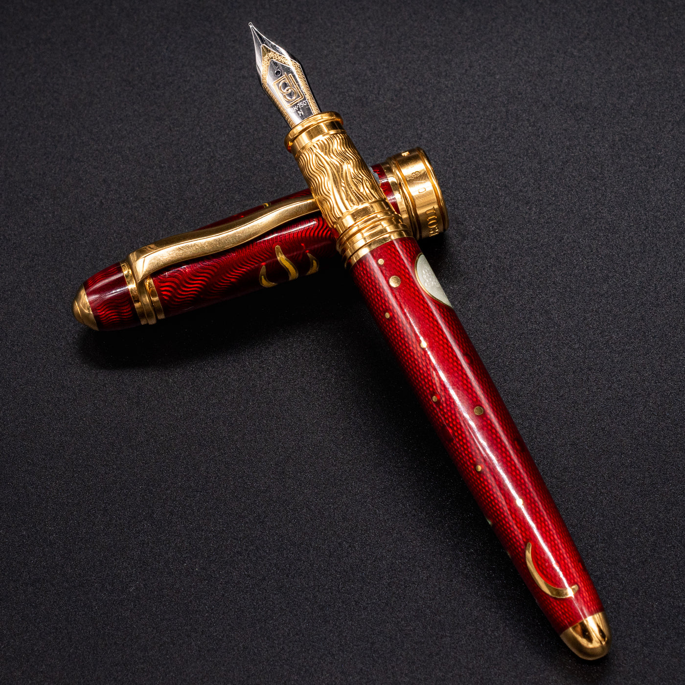 David Oscarson Celestial Fountain Pen - Fire Red enamel