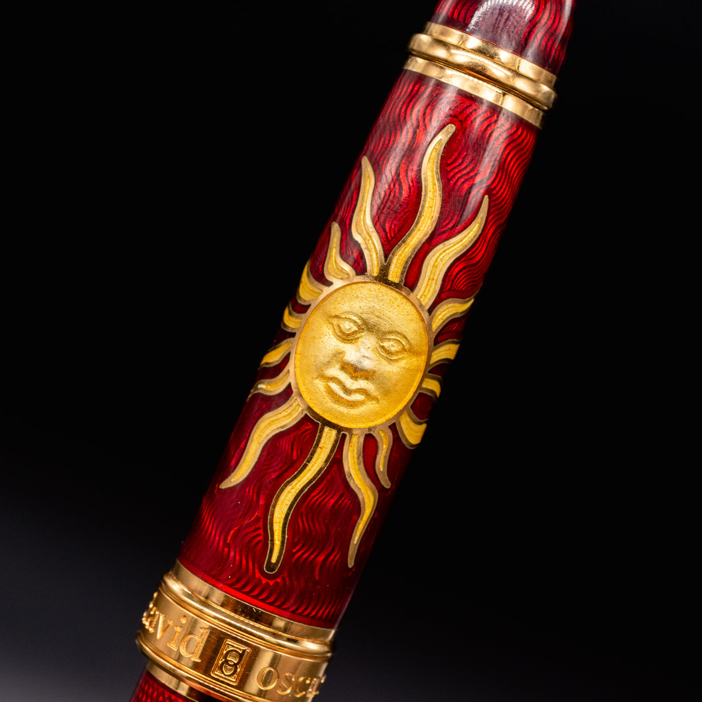 David Oscarson Celestial Fountain Pen - Fire Red sun detail