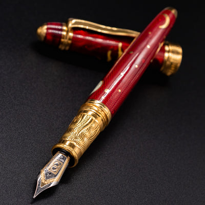 David Oscarson Celestial Fountain Pen - Fire Red uncapped