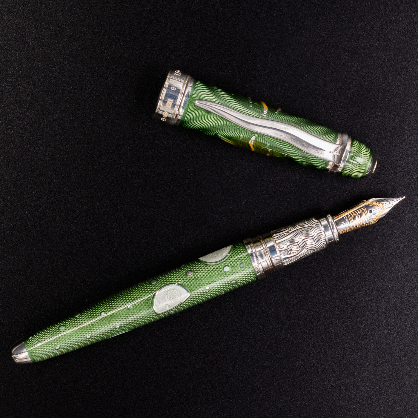 David Oscarson Celestial Fountain Pen - Olive Green Sterling Silver