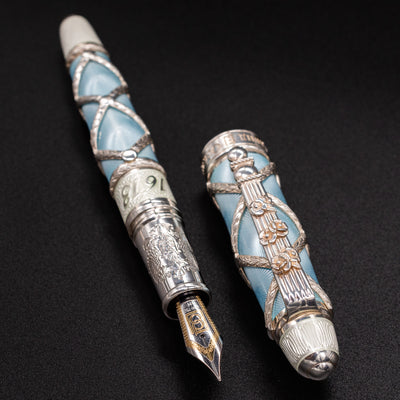 David Oscarson Imperial Fountain Pen - St. Petersburg Blue silver trim