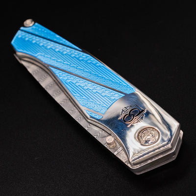 David Oscarson Jacques de Molay Folding Knife - Light Blue Guilloche