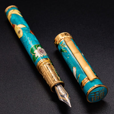 David Oscarson Koi Fountain Pen - Teal gold trim