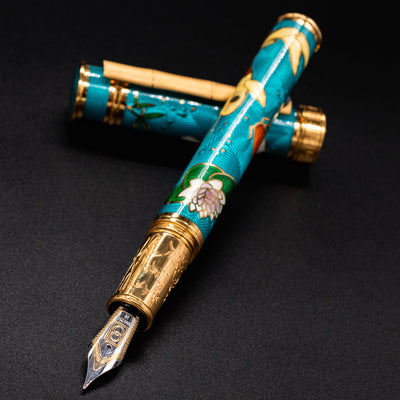 David Oscarson Koi Fountain Pen - Teal uncapped