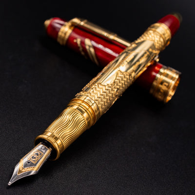 David Oscarson Meriwether Lewis Fountain Pen - Ruby Red uncapped