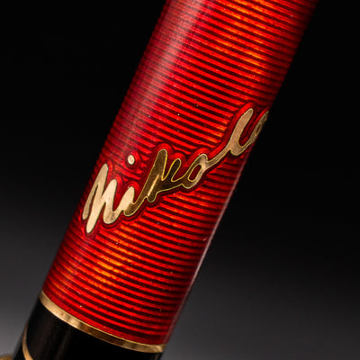 David Oscarson Nikola Tesla Fountain Pen - Ruby Red signature