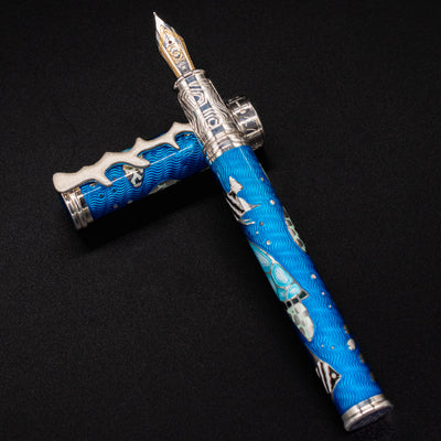 David Oscarson Sea Turtles Fountain Pen - Ocean Blue enamel