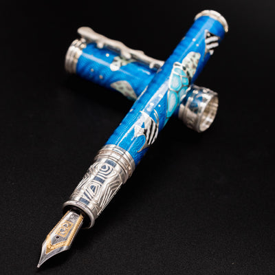 David Oscarson Sea Turtles Fountain Pen - Ocean Blue uncapped