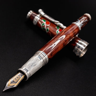 David Oscarson Tree of Life Fountain Pen Liquid Coffee Uncapped