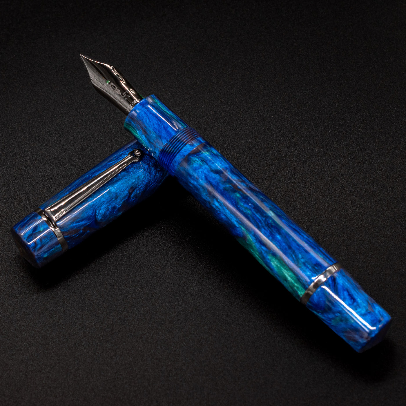 Delta DV Original Oversize Fountain Pen - Riviera Blue & Ruthenium carolina pen co