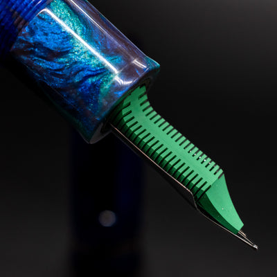 Delta DV Original Oversize Fountain Pen - Riviera Blue & Ruthenium green ebonite feed