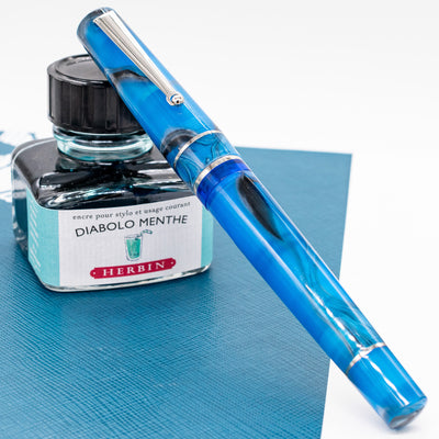 Delta Duna Fountain Pen - Blue Oasis Palladium Trim Capped