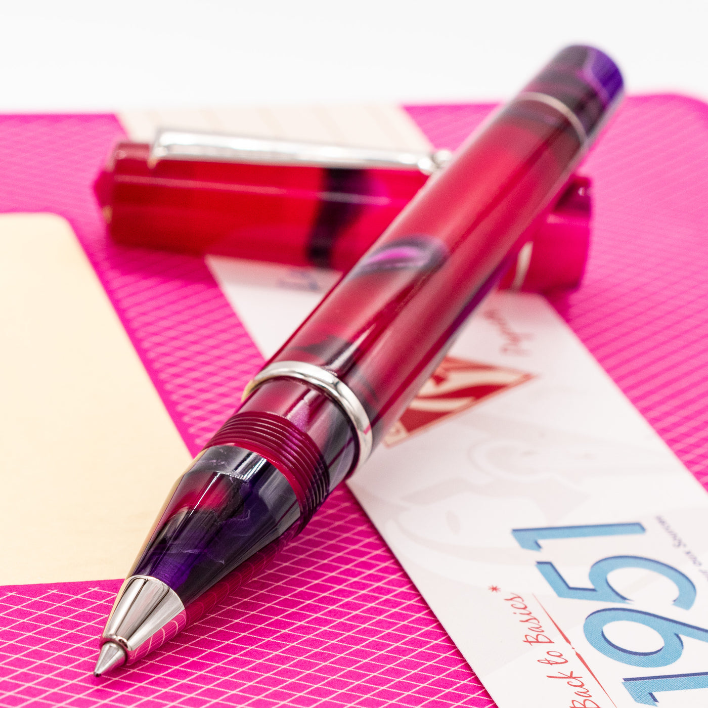 Delta Duna Rollerball Pen - Magenta Mirage uncapped