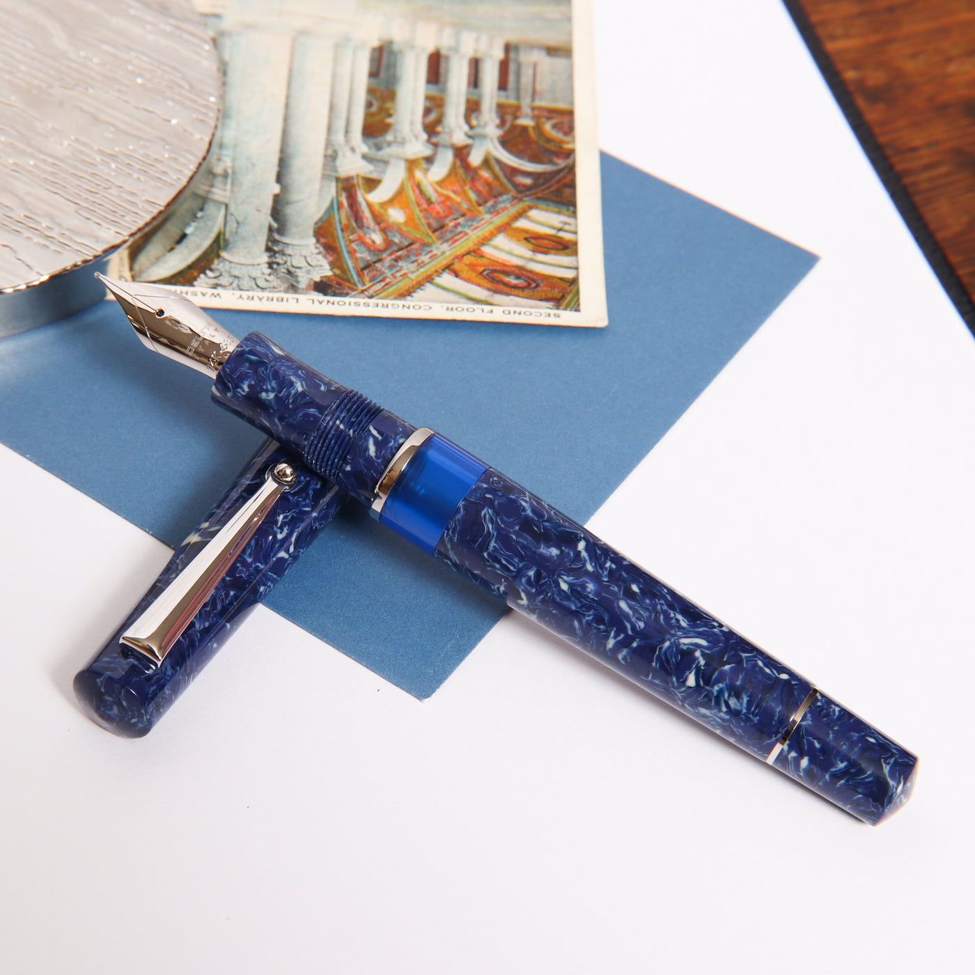 72 Fudeya Glass Pen, Dip Pen, Fountain Pen, Blue with Box, Blue Ripple new