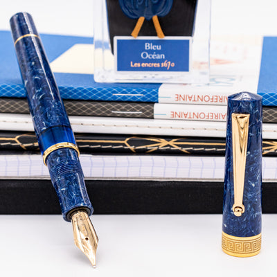 Delta Lapis Blue Celluloid Yellow Gold Fountain Pen