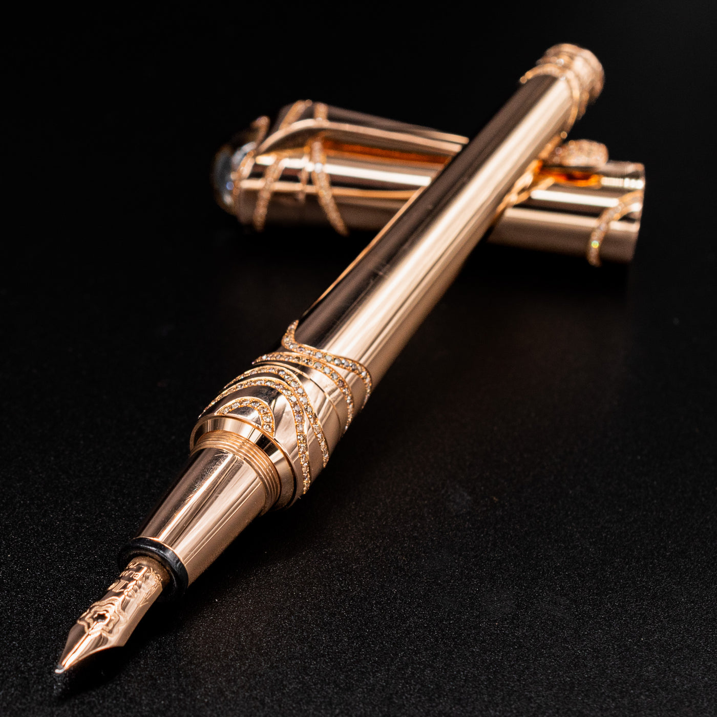 Etoile de Montblanc Joailliere Cognac Solid 18k Rose Gold LE 15 Fountain Pen ultra rare