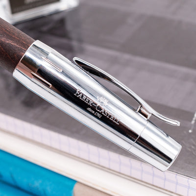 Faber-Castell E-Motion Brown Wood & Chrome Fountain Pen logo