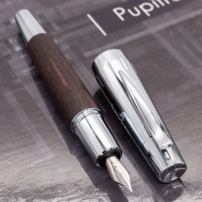 Faber-Castell E-Motion Brown Wood & Chrome Fountain Pen silver trim