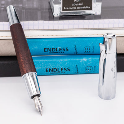 Faber-Castell E-Motion Dark Brown Wood & Chrome Fountain Pen