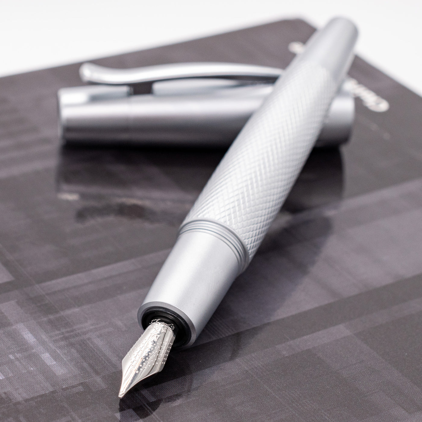 Faber-Castell E-Motion Pure Silver Fountain Pen uncapped