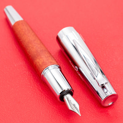 Faber-Castell E-Motion Brown Wood & Chrome Fountain Pen silver cap